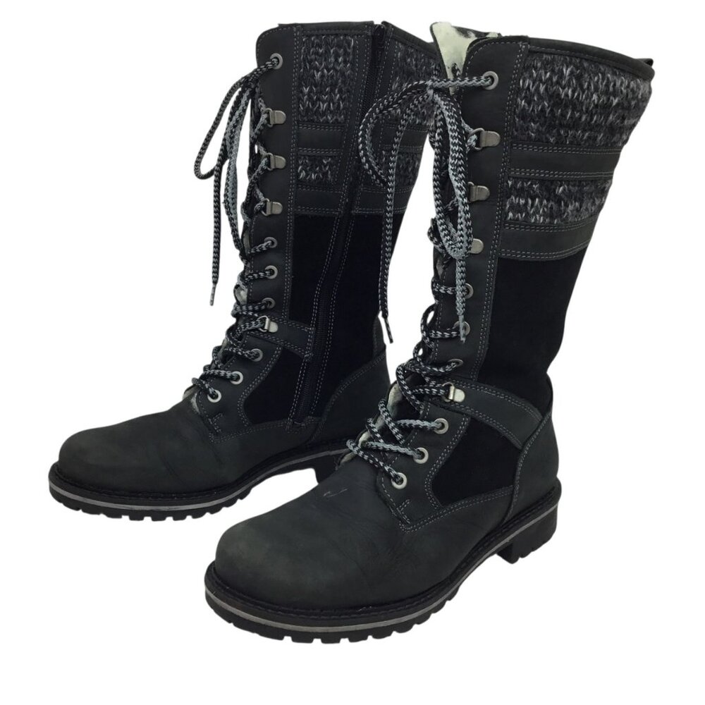 Bo’s & Co Holding Womens 8.5 Mid-Calf Shearling Wool Lined Leather Black Lace-Up